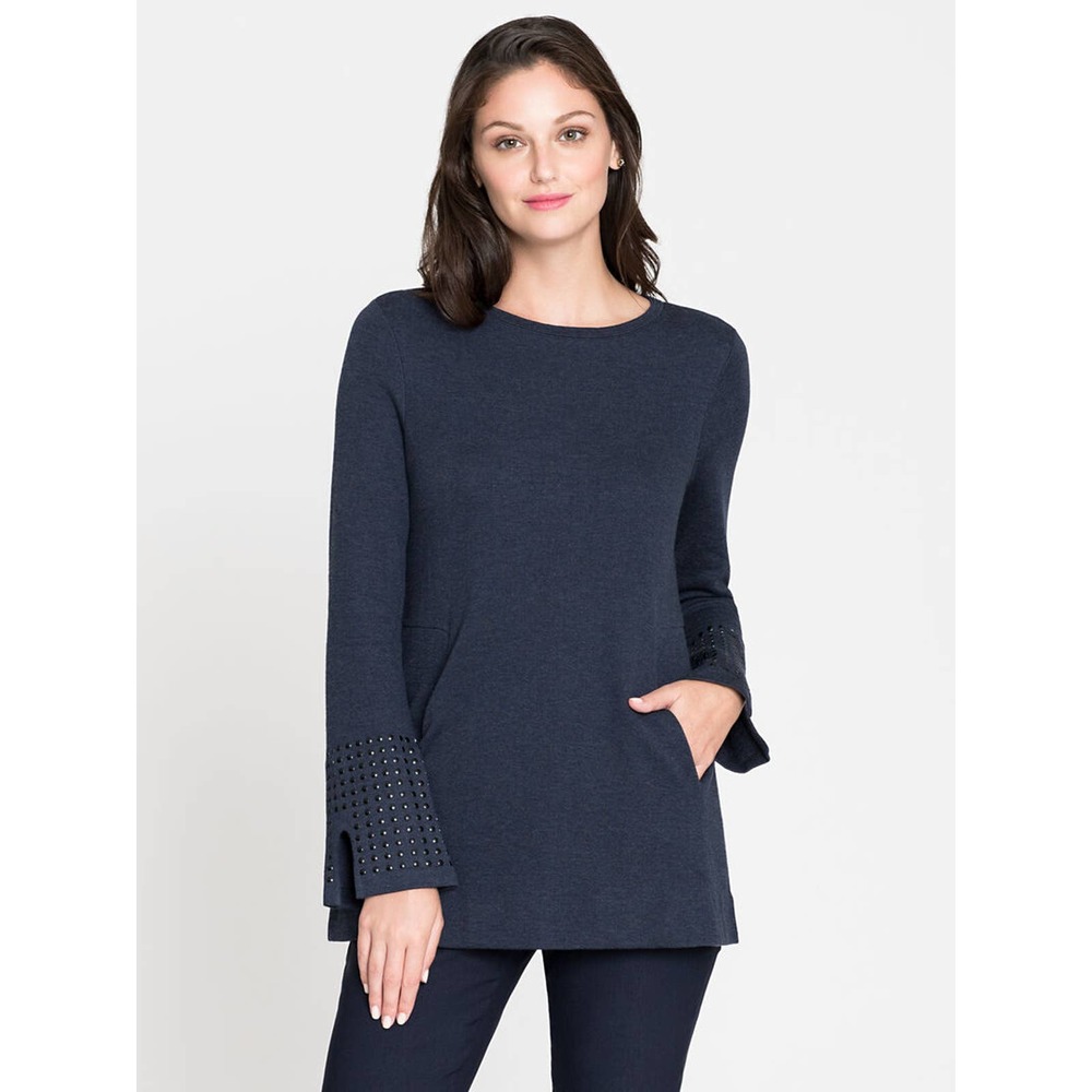 NIC+ZOE Studded Cuff Bell Sleeve Tunic Sweater XS
